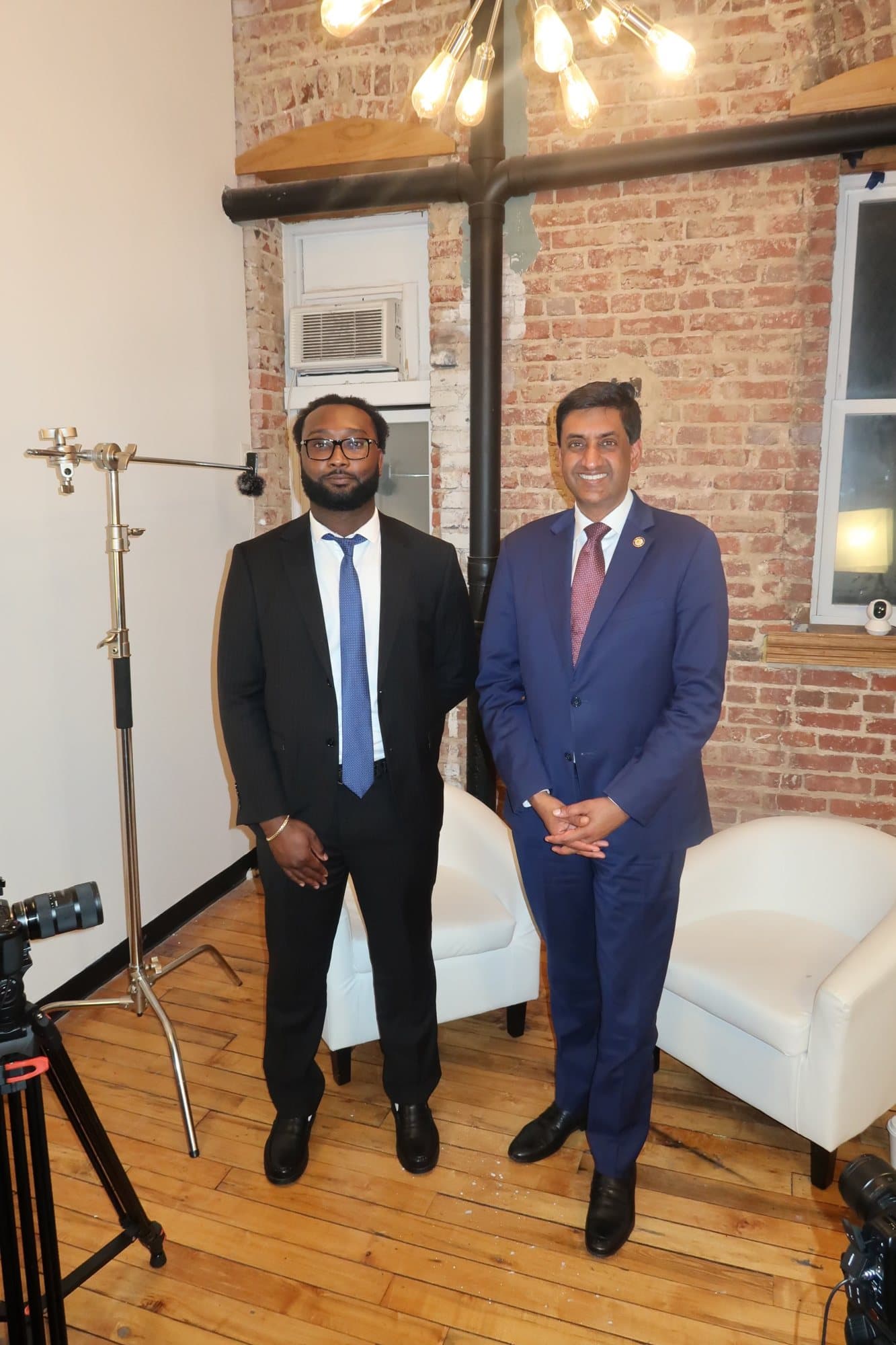 Brian Allen and Rep. Ro Khanna standing together in the studio